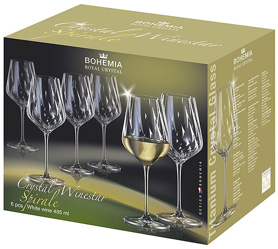 Glas BOHEMIA ROYAL CRYSTAL Weißweingläser-Set Crystal Winestar Spirale 485 ml 6 Stück ...
