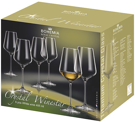 Glas BOHEMIA ROYAL CRYSTAL Weißweingläser-Set Crystal Winestar 485 ml 6 Stück ...