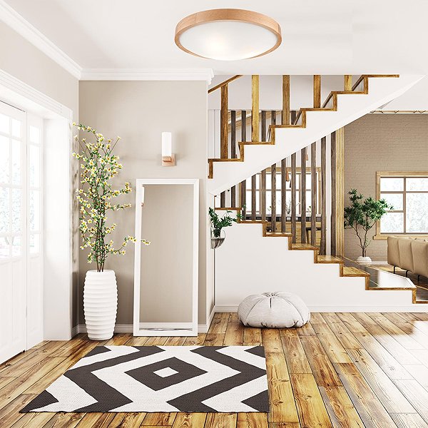 Ceiling Light Brilagi LED Ceiling lamp CARVALHO SLIM 3× E27 60 W oak diameter 47 cm ...