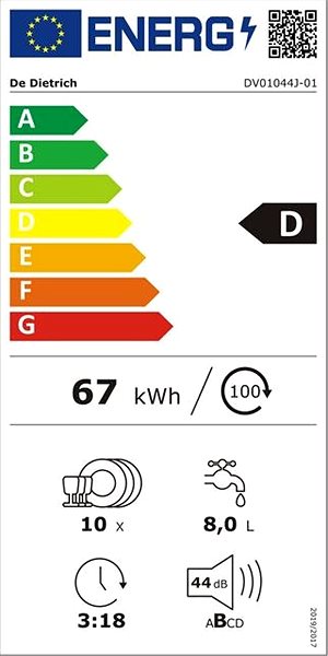 Dishwasher De Dietrich DV01044J Energy label