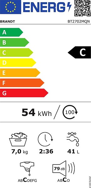 Washing Mashine BRANDT BT2702MQN Energy label