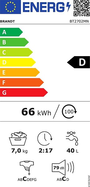 Washing Mashine BRANDT BT2702MN Energy label