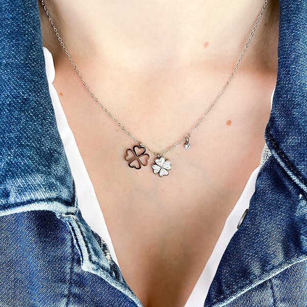 BRUNO Four-Leaf Clover with Stones Necklace .