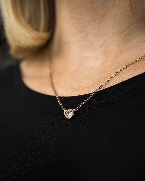 BRUNO Necklace Heart with a Stone, Rose Gold.