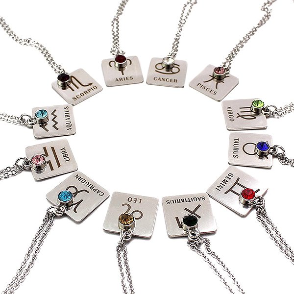 BRUNO Necklace Aquarius Zodiac Sign with Crystal.