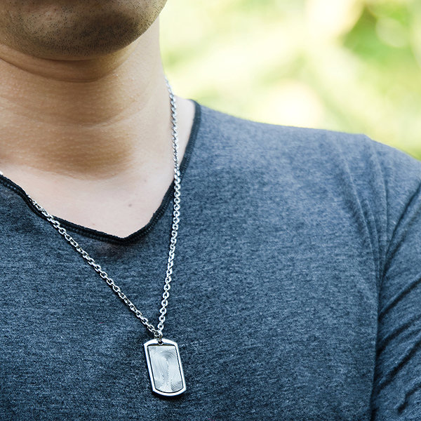 BRUNO Dog Tag with Imprint Pendant + Chain Necklace.
