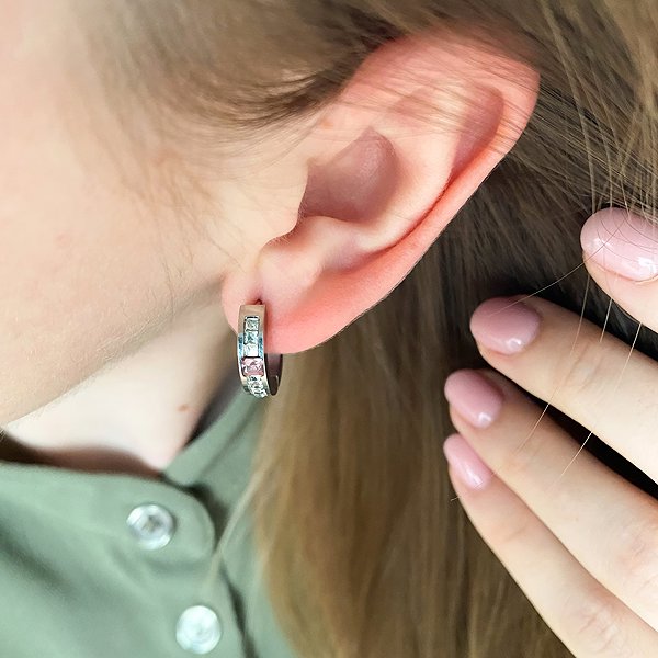 BRUNO earrings – hoop earrings with stones, pink.