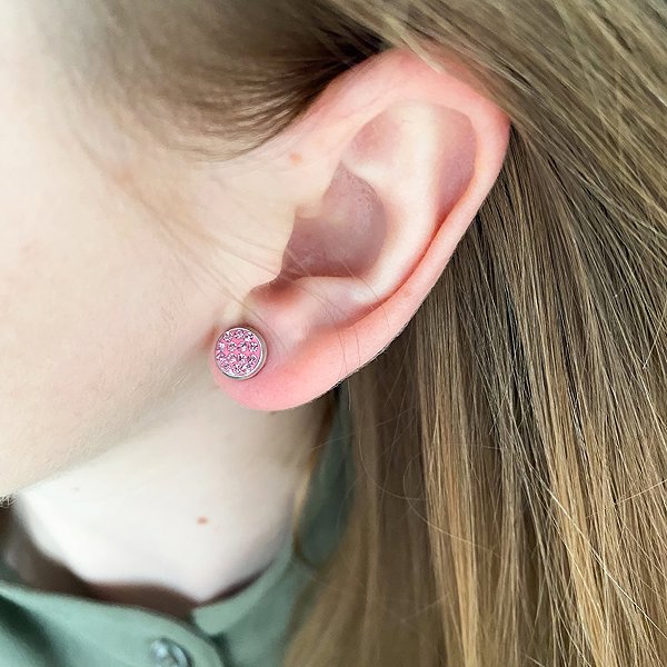 Bruno Earrings with pink stones.