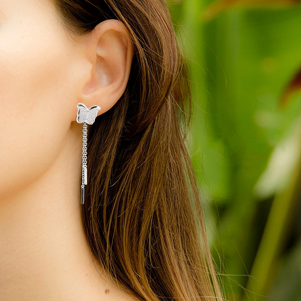 Bruno Sandblasted BUTTERFLY earrings with chains.