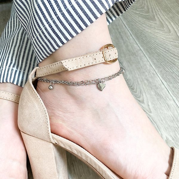 Bruno Double anklet chain Full heart.