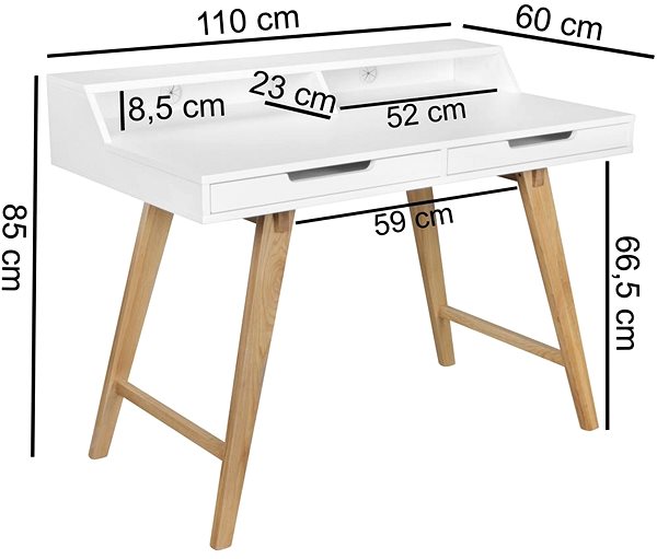 Písací stôl BRÜXXI Helen 110 cm, biely/dub ...