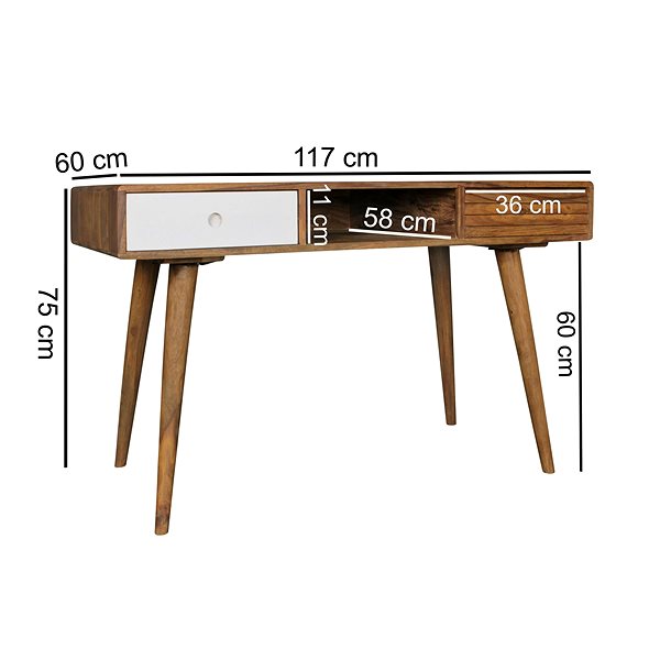 Písací stôl BRÜXXI Repa so zásuvkami 120 cm, masív Sheesham, biely ...