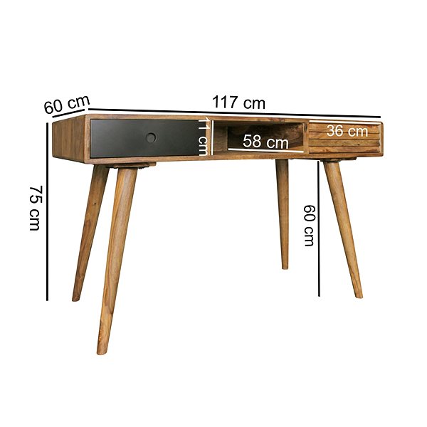 Písací stôl BRÜXXI Repa so zásuvkami 120 cm, masív Sheesham, čierny ...