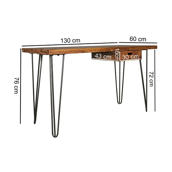 Písací stôl BRÜXXI Bagli so zásuvkou 130 cm, masív Sheesham ...