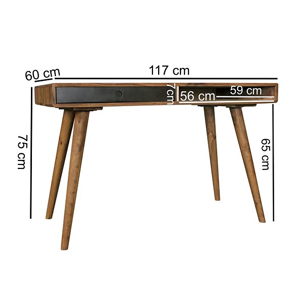 Písací stôl BRÜXXI Repa so zásuvkou 120 cm, masív Sheesham, čierny ...