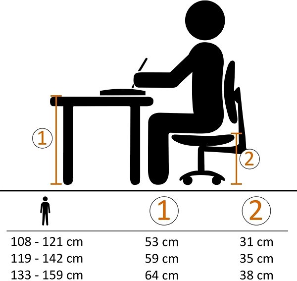Detská stolička k písaciemu stolu BRÜXXI Lucas, sieťovina, modrá Technický nákres