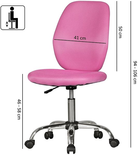 Detská stolička k písaciemu stolu BRÜXXI Jerena, sieťovina, ružová Technický nákres