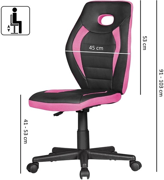 Gyerek íróasztal szék BRÜXXI Jurek, műbőr, fekete/rózsaszín Műszaki vázlat