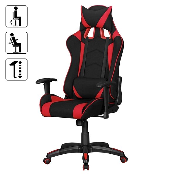 Herná stolička BRÜXXI Scorel, textilný poťah, čierna/červená Vlastnosti/technológia