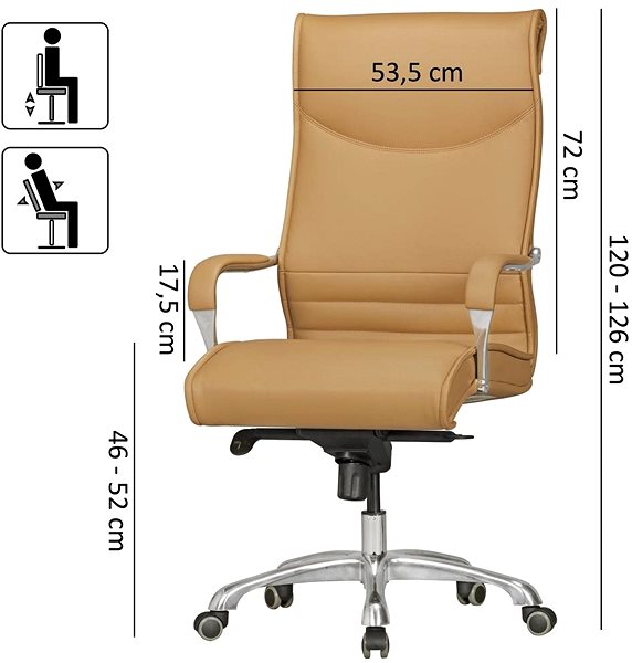 Irodai szék BRÜXXI Boss, műbőr, bézs színű Műszaki vázlat