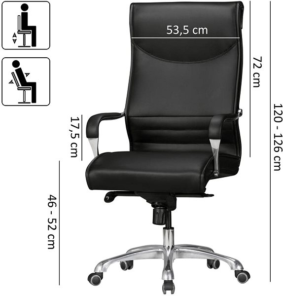 Irodai szék BRÜXXI Boss, szintetikus bőr, fekete Műszaki vázlat