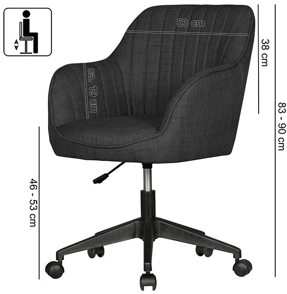 Kancelárska stolička BRÜXXI Mara, textilná poťahovina, čierna Technický nákres