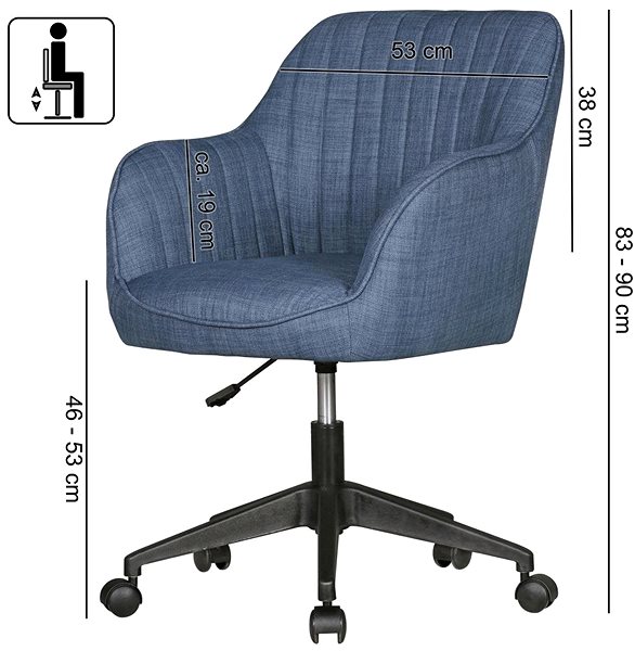 Irodaszék BRÜXXI Mara, textil kárpitozás, kék Műszaki vázlat
