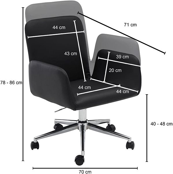 Bürostuhl BRÜXXI Serena, Kunstleder, schwarz Technische Zeichnung