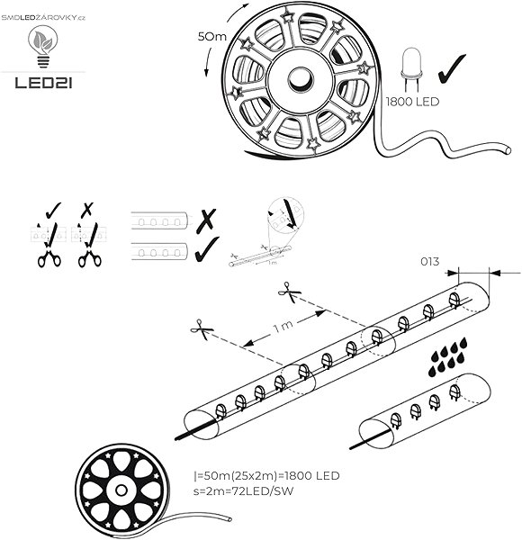 LED strip BTNeon LUXY LED light snake 50 m, light colour cold white + power supply kit .