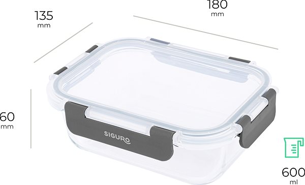 Ételtároló doboz szett Siguro Tárolóedény készlet Glass Seal 0,6 l + 0,86 l + 1 l + 1,5 l, 4 db ...
