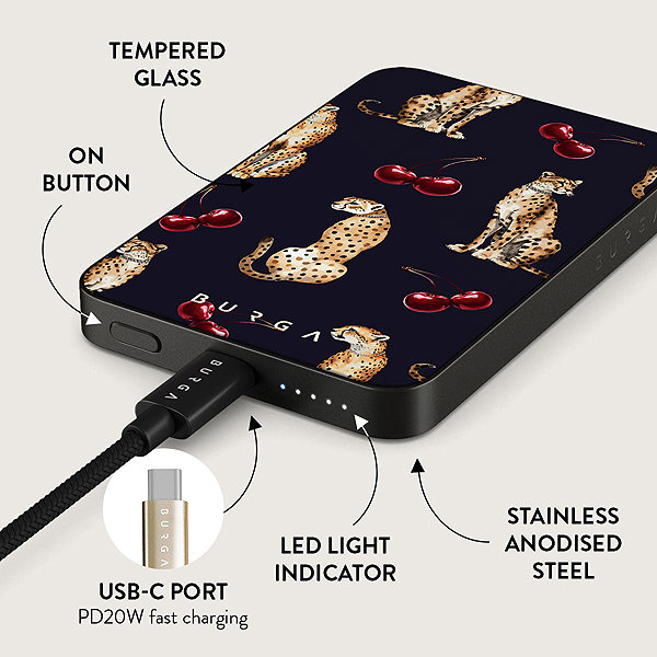 Powerbank BURGA Cougar Gunmetal Magnetic Power Bank, 5000 mAh ...