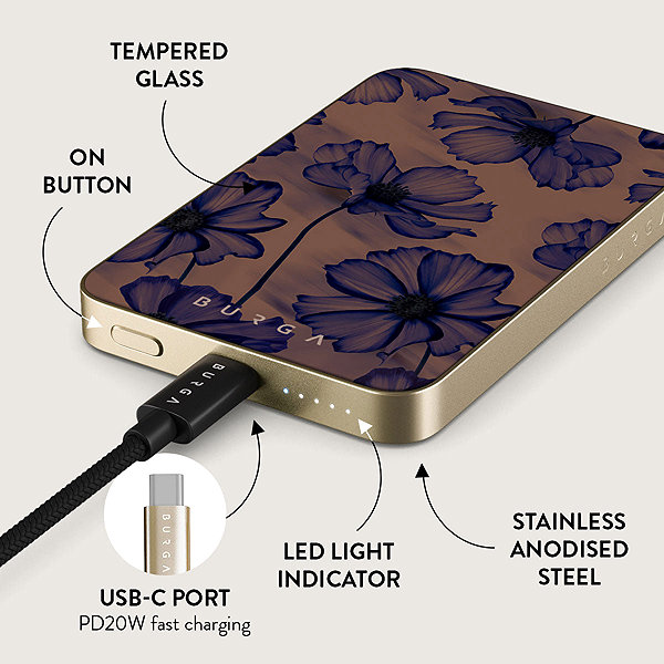 Powerbank BURGA Velvet Night Gold Magnetic Power Bank, 5000 mAh ...