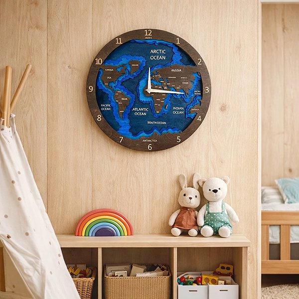 Wall Clock BusyKids Wall Clock World Map Dark ...