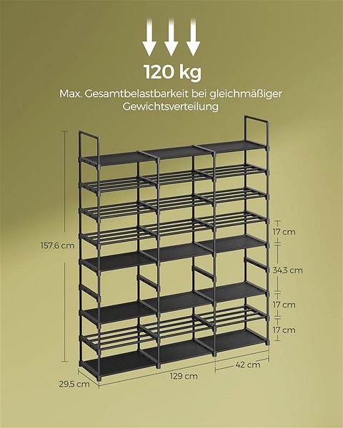 Shoe Rack Houseland Dego adjustable shoe rack, 129 cm, black ...