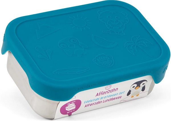 Snack Box Affenzahn Stainless Steel snack box set, shark silver petrol ...