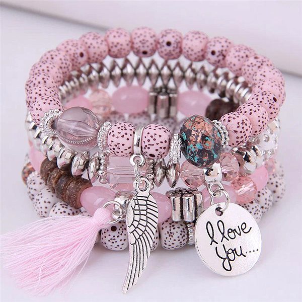 Wrap Q1 Women's beaded wrap bracelet 4pcs pink.