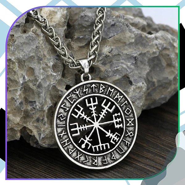 Camerazar Men's Vegvisir Nordic Necklace, Silver Colour, Metal Alloy, Pendant Diameter 3.2cm.