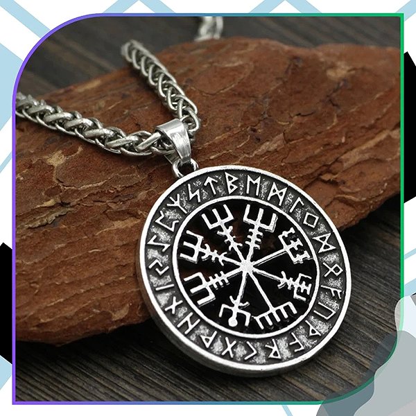 Camerazar Men's Vegvisir Nordic Necklace, Silver Colour, Metal Alloy, Pendant Diameter 3.2cm.