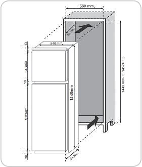 Beépíthető hűtő CANDY CFBD 2450/2E Műszaki vázlat