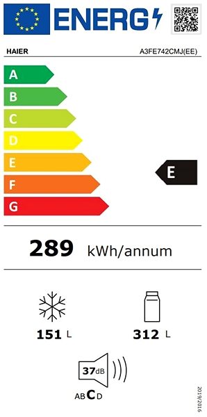 Refrigerator HAIER A3FE742CMJ (EE) Energy label