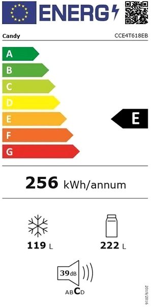 Hűtőszekrény CANDY CCE4T618EB Energia címke