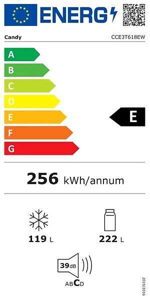 Hűtőszekrény CANDY CCE3T618EW Energia címke
