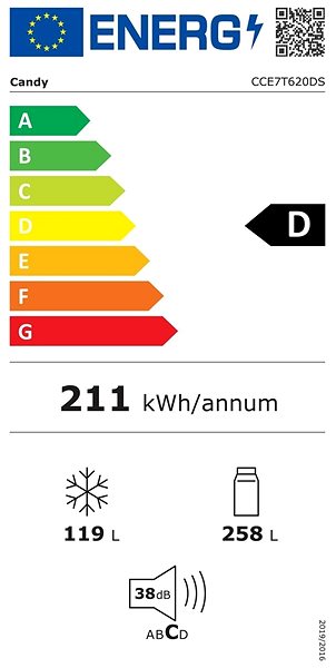 Hűtőszekrény CANDY CCE7T620DS Energia címke