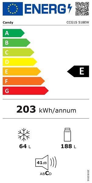 Hűtőszekrény CANDY CCG1S 518EW Energia címke