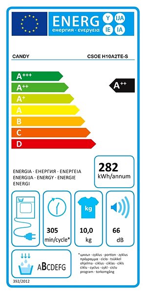 Clothes Dryer CANDY CSOE H10A2TE-S Energy label