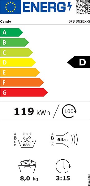 Sušička prádla CANDY BPS 8N2BX-S SLIM ProDry 550
 Energetický štítek