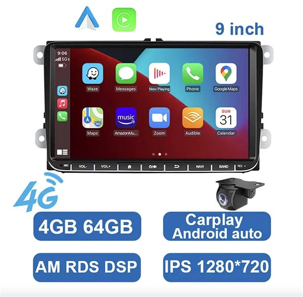Autorádio Essgoo 4GB Autorádio Volkswagen, Škoda, Seat, Android Auto, Apple CarPlay, GPS Navigace, WiFi ...