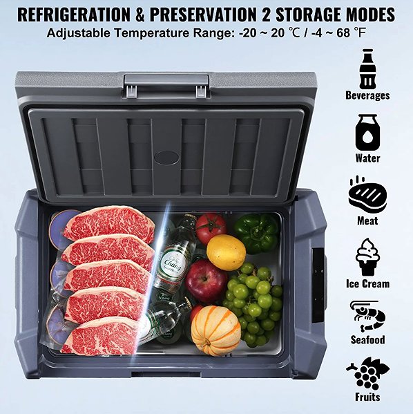 VEVOR Compressor Car Cool Box -20°C, 15L Single Zone Freezer 12/24V DC and 100-240V AC.