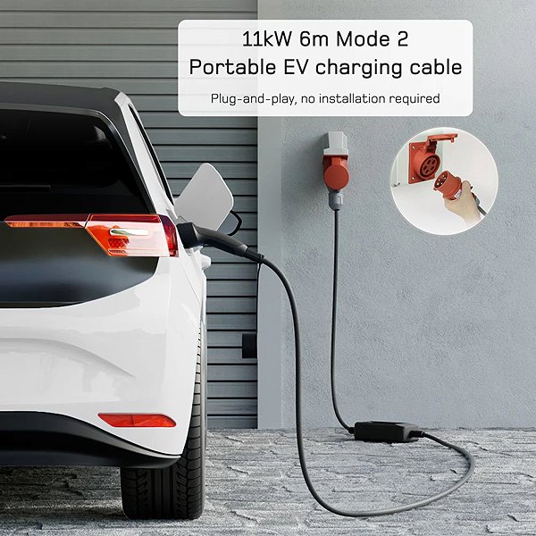 Elektromos töltőállomás dé hordozható töltő 7 m kábellel, 11 kW, alkalmazással ...