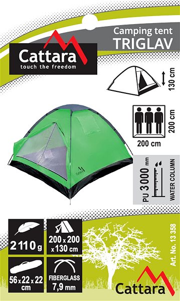 Tent Cattara TRIGLAV for 3 People 200x200x130cm PU3000mm ...